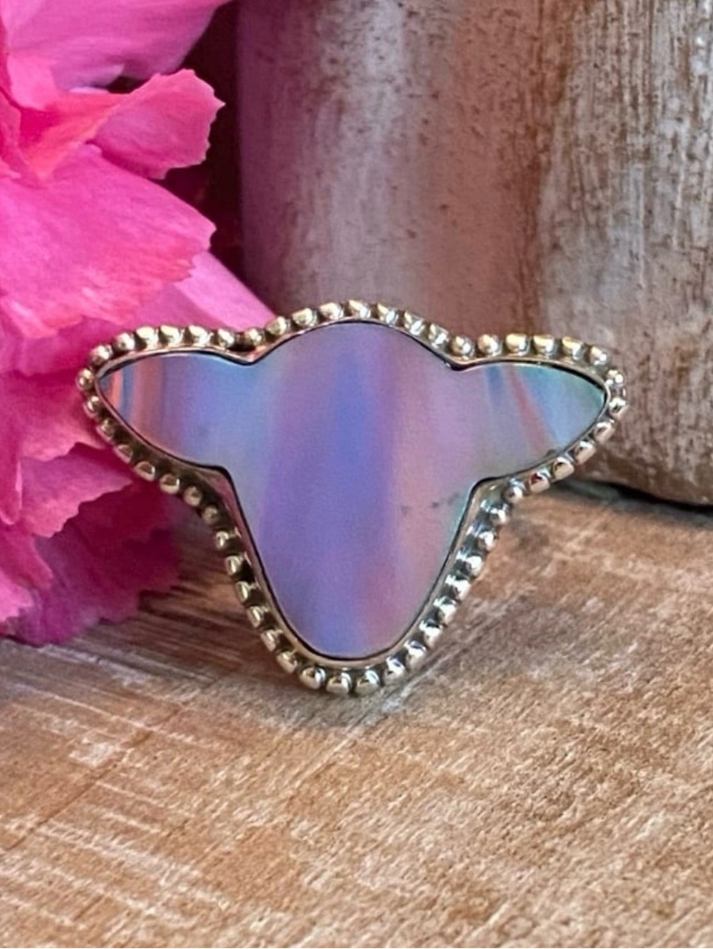 Aurora Opal cow head sterling silver southwestern rodeo ring size 6.25 (adj)